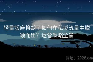 轻量版麻将胡了如何在私域流量中脱颖而出？运营策略全景