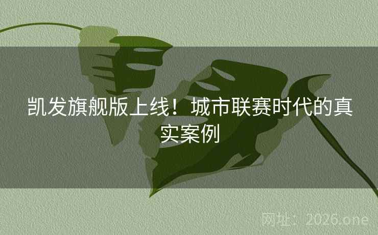 凯发旗舰版上线！城市联赛时代的真实案例
